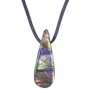 Vtg Artisan Dichroic Fused Glass  Beaded Pendant Necklace